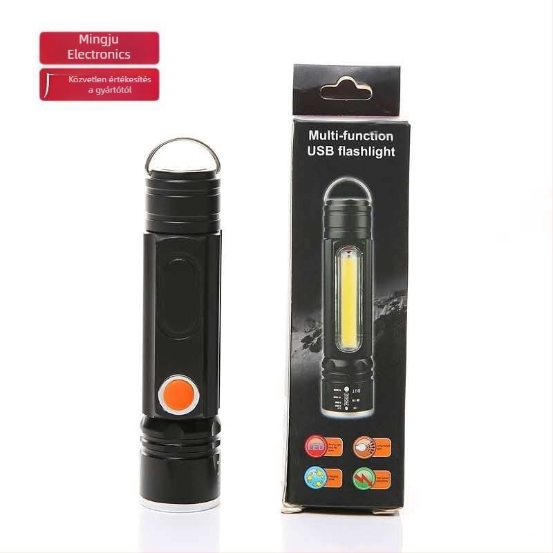 Újratölthető LED zseblámpa, 10W, alumíniumötvözet test, 1200mAh, USB töltés, zoomos fény, 360°-os forgó fej