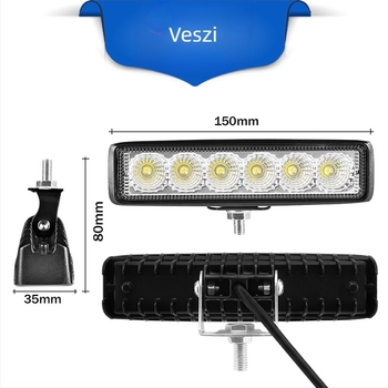 OTMei 18W LED munkalámpa, egy soros 6 LED, 12/24V, 4000 lm, 6500K, alumínium ház.