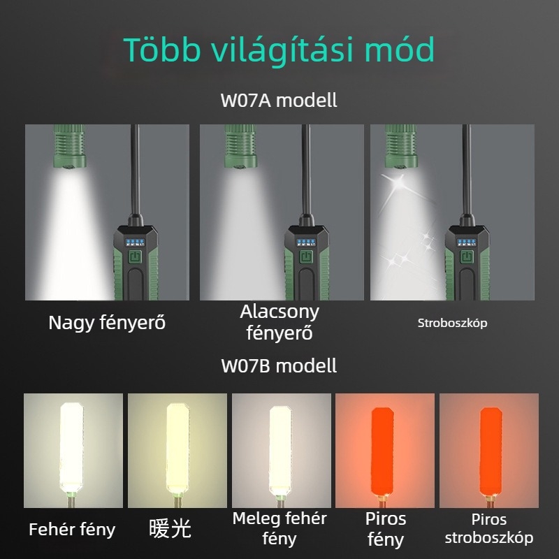 Új, többfunkciós vészhelyzeti munkalámpa 360°-os hajlítható fejjel, kültéri LED világításhoz, karbantartáshoz és grill használatra