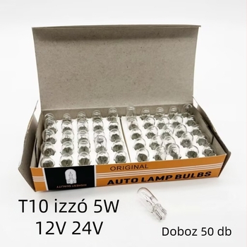 T10 5W univerzális autólámpa – szélessness jelző izzó, kis lámpa, felső fény, rendszám világítás, olvasólámpa, 12V-24V