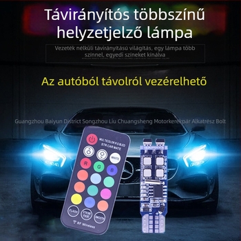 RGB LED világítás távirányítóval, T10/W5W, RF vezeték nélküli, 360° külső jelző és villogó fény, LED 3535
