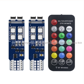 RGB LED világítás távirányítóval, T10/W5W, RF vezeték nélküli, 360° külső jelző és villogó fény, LED 3535