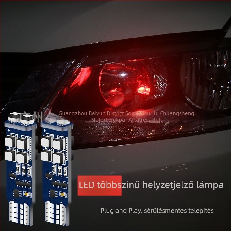 RGB LED világítás távirányítóval, T10/W5W, RF vezeték nélküli, 360° külső jelző és villogó fény, LED 3535