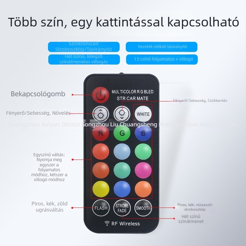 RGB LED világítás távirányítóval, T10/W5W, RF vezeték nélküli, 360° külső jelző és villogó fény, LED 3535