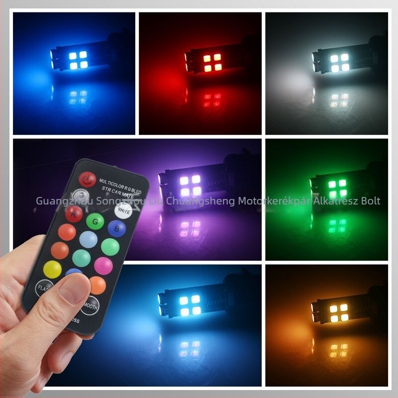 RGB LED világítás távirányítóval, T10/W5W, RF vezeték nélküli, 360° külső jelző és villogó fény, LED 3535