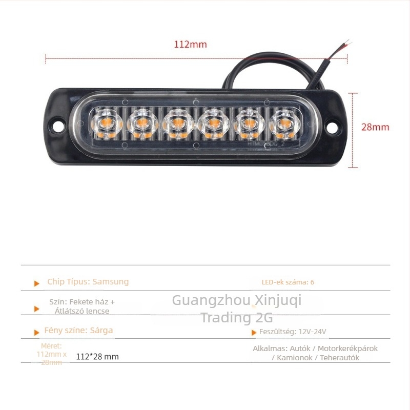 6 LED-es hosszú oldalsó fény, 12-24V, ABS ház, 2835 LED-ek, modell I-cl-6led