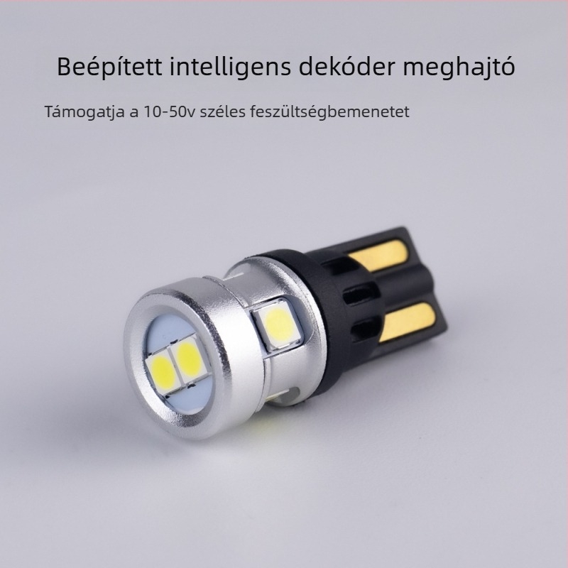 T10-6-3030 LED autó belső világítás, ultra rövid, nagy fényerő, 6000–6500K, 3W, 400 lm, DC 10–50V, alumínium ház