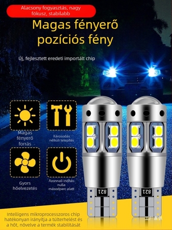 Autó LED nappali világítás DRL, T10 izzó, 12V, LED, 5000-6000K