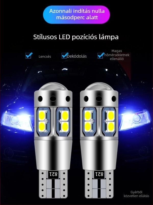 Autó LED nappali világítás DRL, T10 izzó, 12V, LED, 5000-6000K