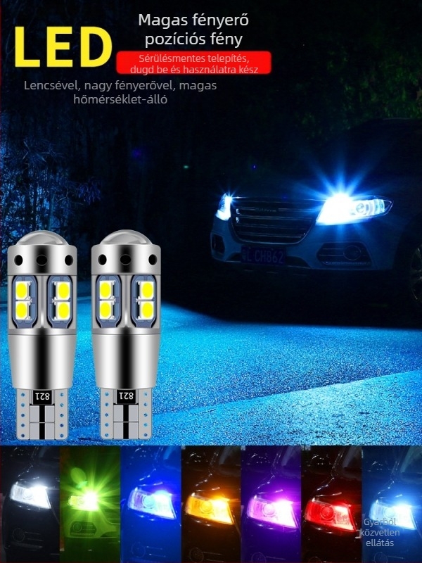 Autó LED nappali világítás DRL, T10 izzó, 12V, LED, 5000-6000K