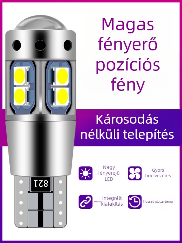 Autó LED nappali világítás DRL, T10 izzó, 12V, LED, 5000-6000K