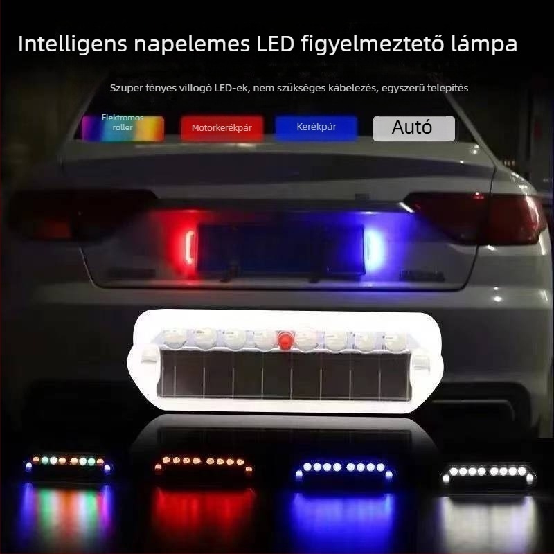Napelemes figyelmeztető villanólámpa LED hátsó lámpával, vezeték nélküli telepítés, teherautók és motorkerékpárok számára