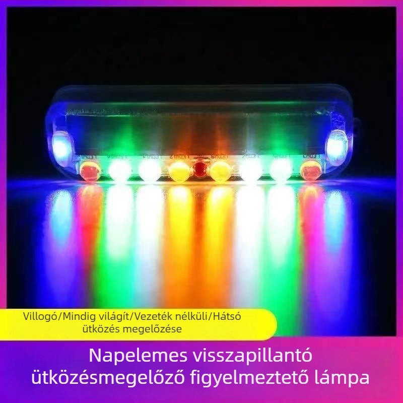 Napelemes figyelmeztető villanólámpa LED hátsó lámpával, vezeték nélküli telepítés, teherautók és motorkerékpárok számára