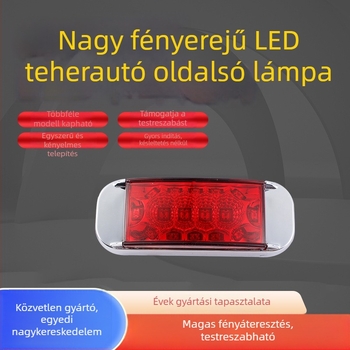 16 LED-es piranhás oldalsó lámpa teherautókhoz és utánfutókhoz, nagy fényerő, 12–24V, oldalsó világítás és kanyarjelzés