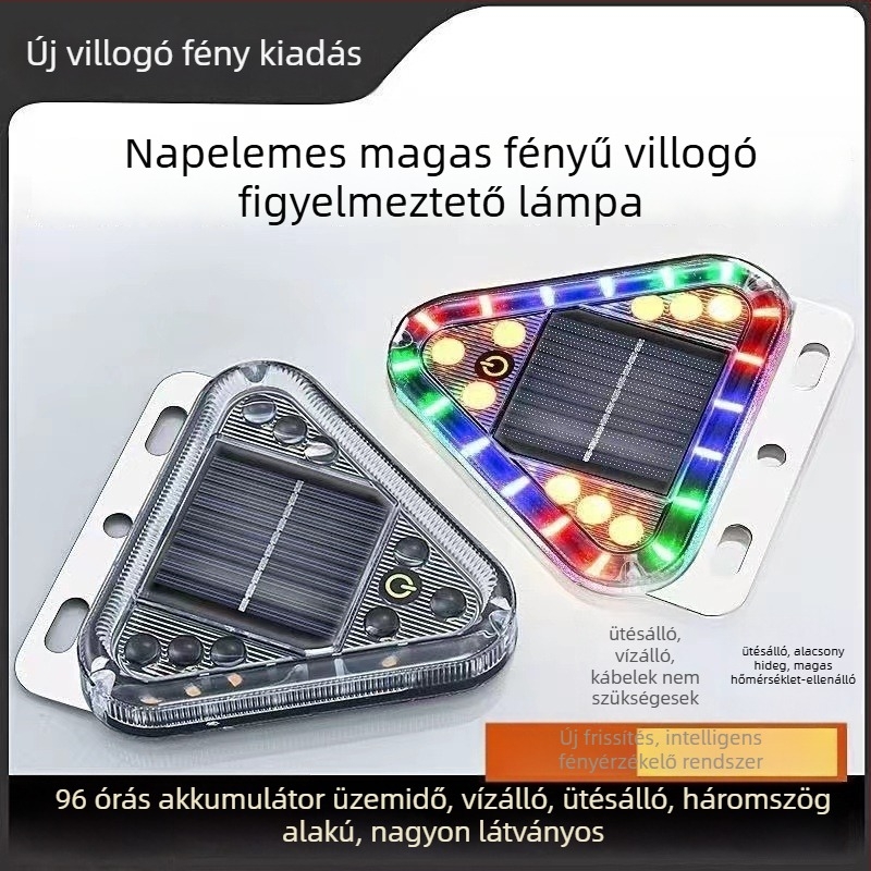 Napelemes figyelmeztető lámpa teherautókhoz, háromszög alakú, LED hátsó lámpa, vezeték nélküli telepítés nélküli, ABS ház, 0.2W, 1.2V, 1.2A