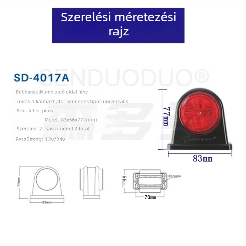 Universális teherautó LED világítás, 24V, 5W, Sd-4017a modell, kétoldalas LED fény