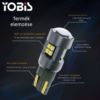 Youbisi T10 2016, 16SMD LED ajtóvilágítás és rendszámtábla lámpa lencsével, 12-80V, univerzális, dekódolás
