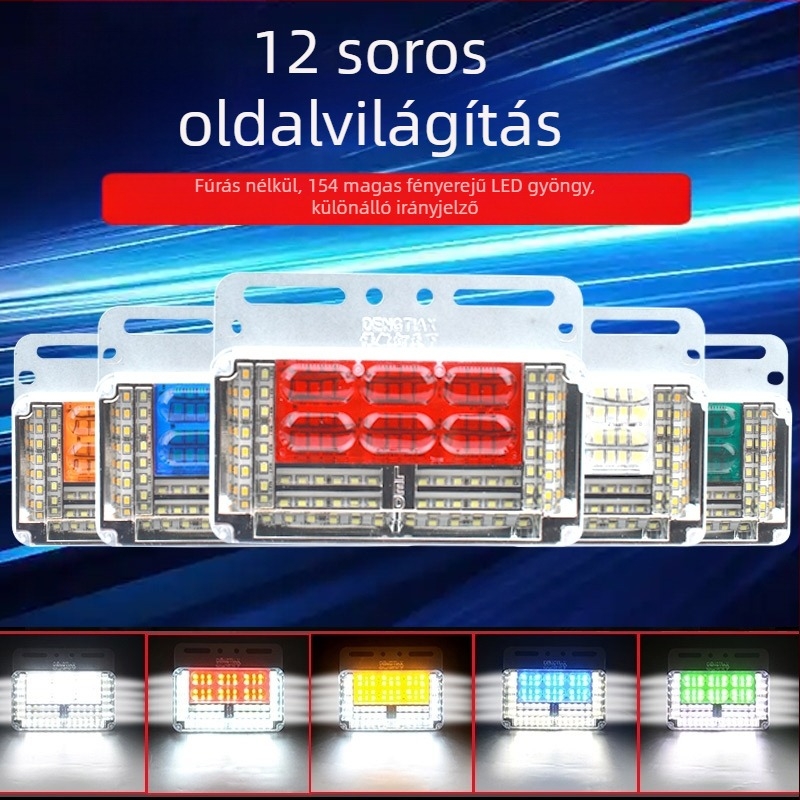 Kamion oldalsó LED világítás, 24V, 9 soros, 15W, 15×9 cm, LED fényforrás, irányjelző
