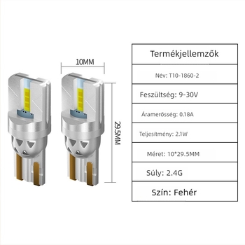 Autó LED szélességjelző lámpa - T10 1860 2SMD, 12V, 2.1W, 6000lm, CANBUS dekódolás