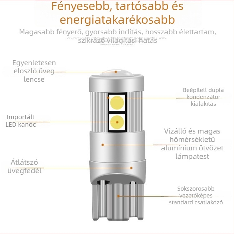 T10 LED autó széles jelzőfény – 12V, 5W, LED 3030, élettartam 300000 óra
