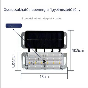 LED hátsó lámpa autóhoz, ABS ház, összecsukható napelemes lámpa, univerzális kompatibilitás