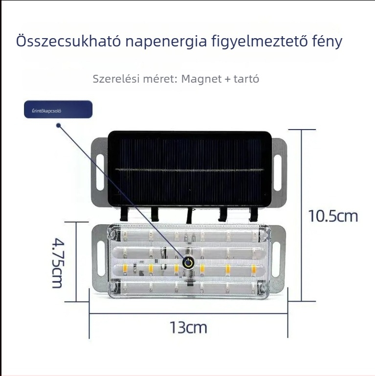 LED hátsó lámpa autóhoz, ABS ház, összecsukható napelemes lámpa, univerzális kompatibilitás