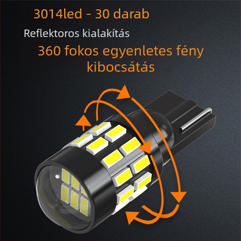 Kocsi rendszám világítás, T10 alap, 3014SMD LED, 12–24V DC, 237 lm, lencsével