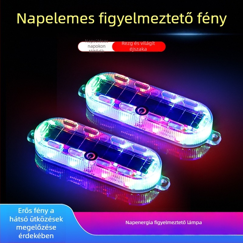 Univerzális napelemes, vezeték nélküli LED hátsó lámpa autókhoz, motorkerékpárokhoz és elektromos járművekhez, modell 154, 0.3W, 3.7V, 0.2A