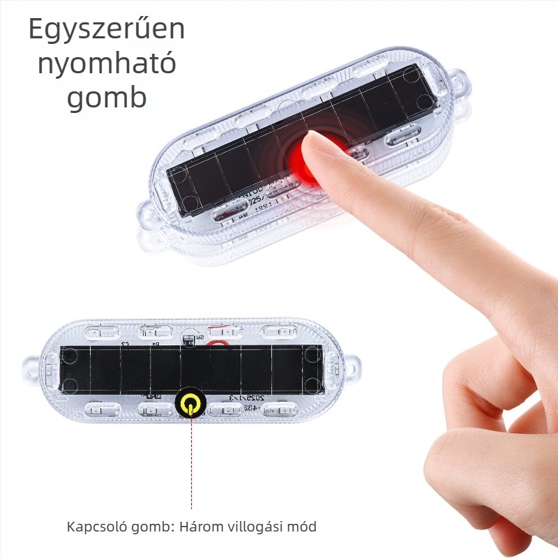 Univerzális napelemes, vezeték nélküli LED hátsó lámpa autókhoz, motorkerékpárokhoz és elektromos járművekhez, modell 154, 0.3W, 3.7V, 0.2A