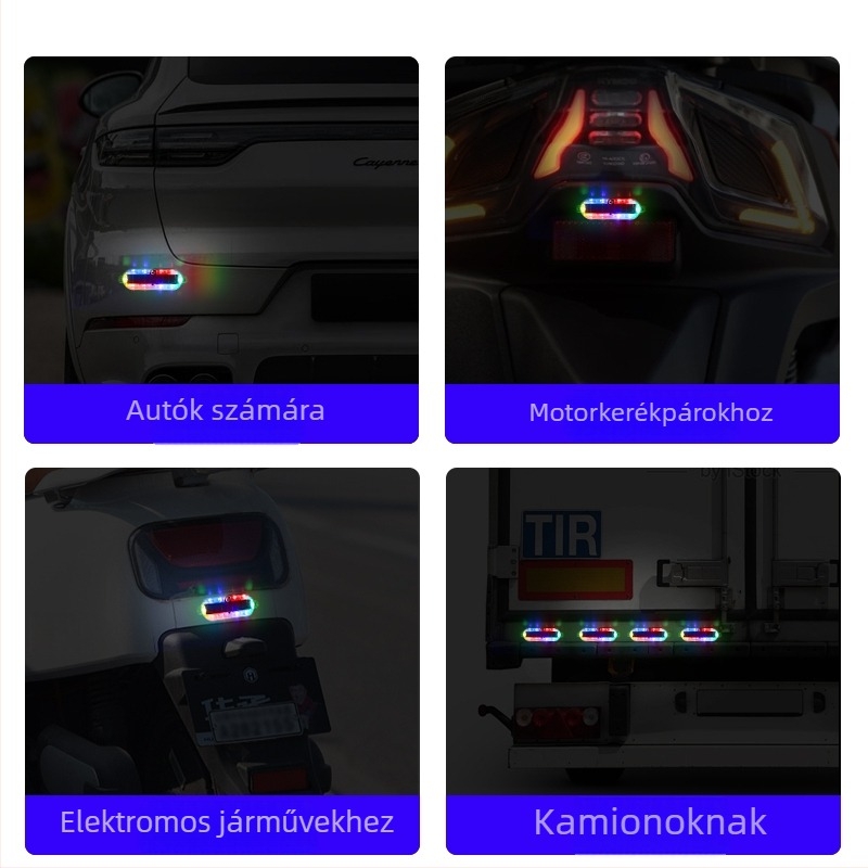 Univerzális napelemes, vezeték nélküli LED hátsó lámpa autókhoz, motorkerékpárokhoz és elektromos járművekhez, modell 154, 0.3W, 3.7V, 0.2A