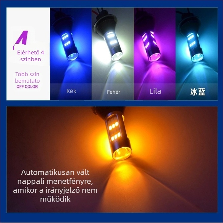 LED autóvilágítás kettős színű index és nappali fényekkel, modell 1156 T20, LED, 30W, 12V, 6000K, dekódoló készlet