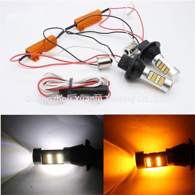 LED autóvilágítás kettős színű index és nappali fényekkel, modell 1156 T20, LED, 30W, 12V, 6000K, dekódoló készlet