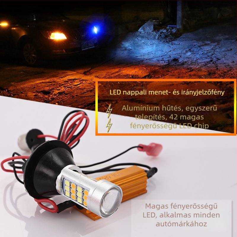 LED autóvilágítás kettős színű index és nappali fényekkel, modell 1156 T20, LED, 30W, 12V, 6000K, dekódoló készlet