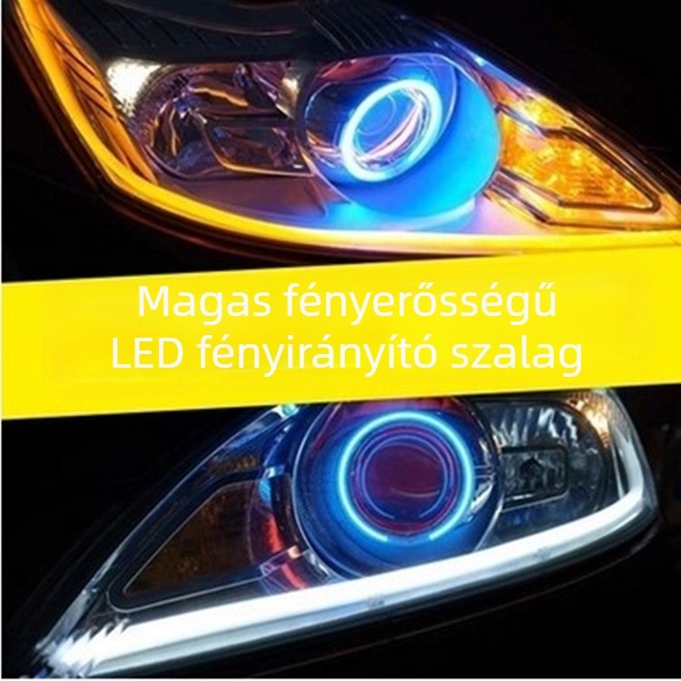 Autó LED nappali menetfény kettős színű fényvezető csíkkal, 10W, 12V, LED 3014, 6000K