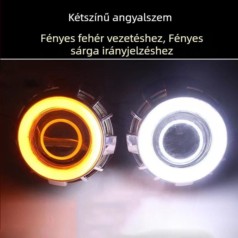 Két színű Angel Eye LED autófények, fehér-sárga gyűrűvel, nappali menetfény és index