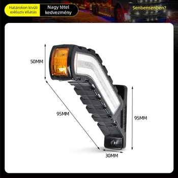 Háromoldalú LED oldalsó lámpa teherautókhoz, 12-24V, 2W, 3500 lm, IP60, gumírozott görbült lámpatest