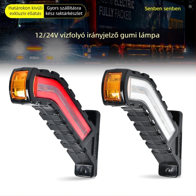 Háromoldalú LED oldalsó lámpa teherautókhoz, 12-24V, 2W, 3500 lm, IP60, gumírozott görbült lámpatest