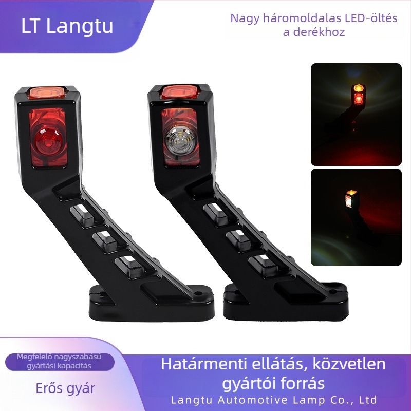 Háromoldalas deréklámpa teherautóhoz – műanyag + edzett üveg; 12–24V; általános célú