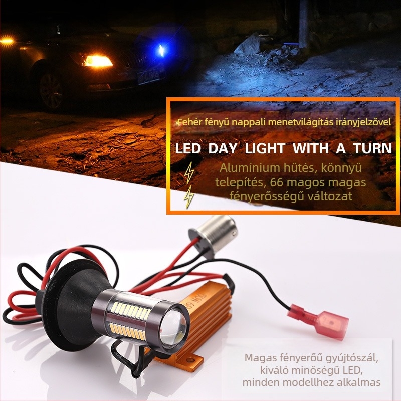 Autó LED indexlámpa kettős színű DRL és dekóddal, anti-flicker, BAY15S/1156 csatlakozás, 12V, 66 LED 4014, 6000K