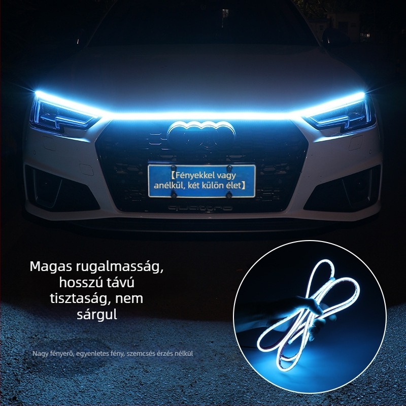 Autó nappali világítás – motorháztetőfedő vezető fénycsíkkal, szilikon, 12V, 1A, 0.2W, modell 2835