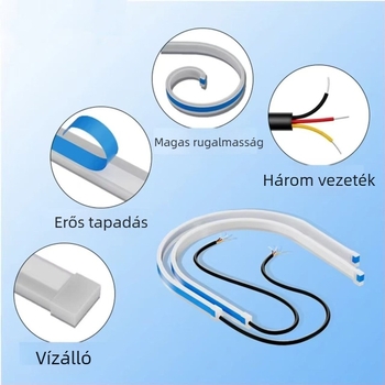 LED autó nappali fény, ultra vékony szilikon fényvezető csík, kettős színű folyó fény, 12V, 5W, IP67