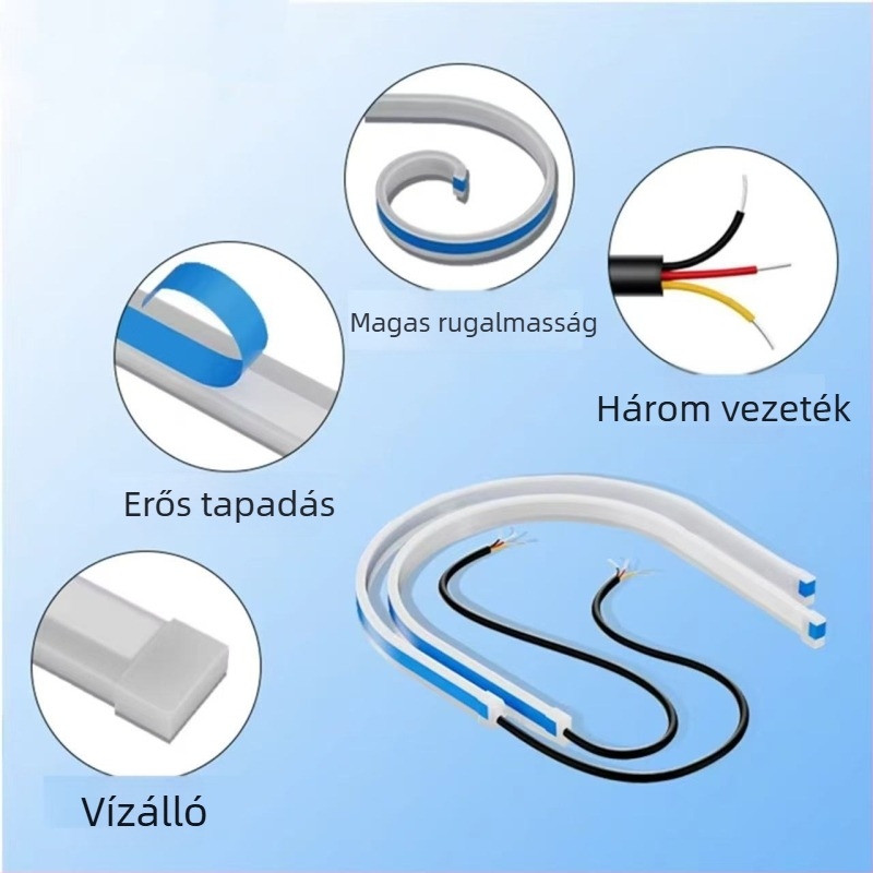 LED autó nappali fény, ultra vékony szilikon fényvezető csík, kettős színű folyó fény, 12V, 5W, IP67