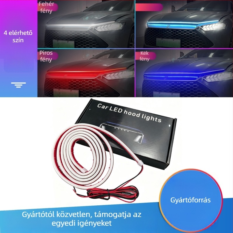 Motorháztető nappali lámpa dinamikus LED csíkkal, szilikon+LED, 12V, 12W, univerzális