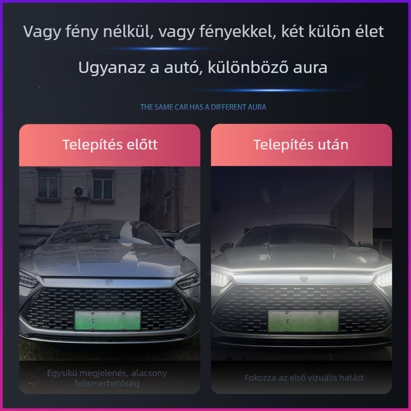 Motorháztető nappali lámpa dinamikus LED csíkkal, szilikon+LED, 12V, 12W, univerzális