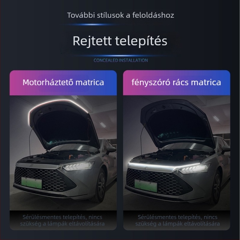 Motorháztető nappali lámpa dinamikus LED csíkkal, szilikon+LED, 12V, 12W, univerzális