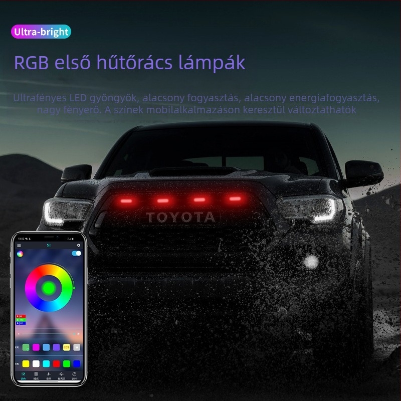 Autó LED grilles világítás sárga nappali fénnyel és figyelmeztető jelzéssel, univerzális SUV-hez és terepjárókhoz, dekoratív több színű villanófény