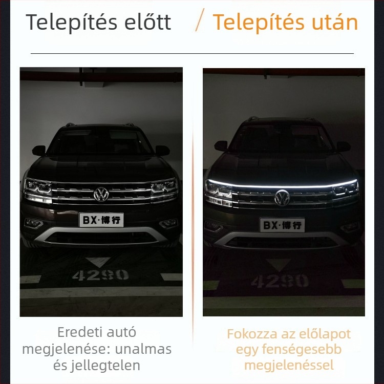 Grille DRL típusú átvezető nappali fény, univerzális LED motorháztető világítás dekoratív fényvezető csíkkal, külső részhez