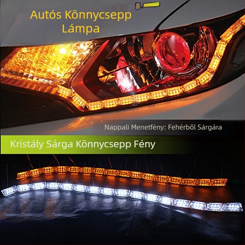 Autó LED kristály könnyező fény, LED vezetőcsík, kétszínű nappali fény, kihúzható jelzőfény, 16 LED