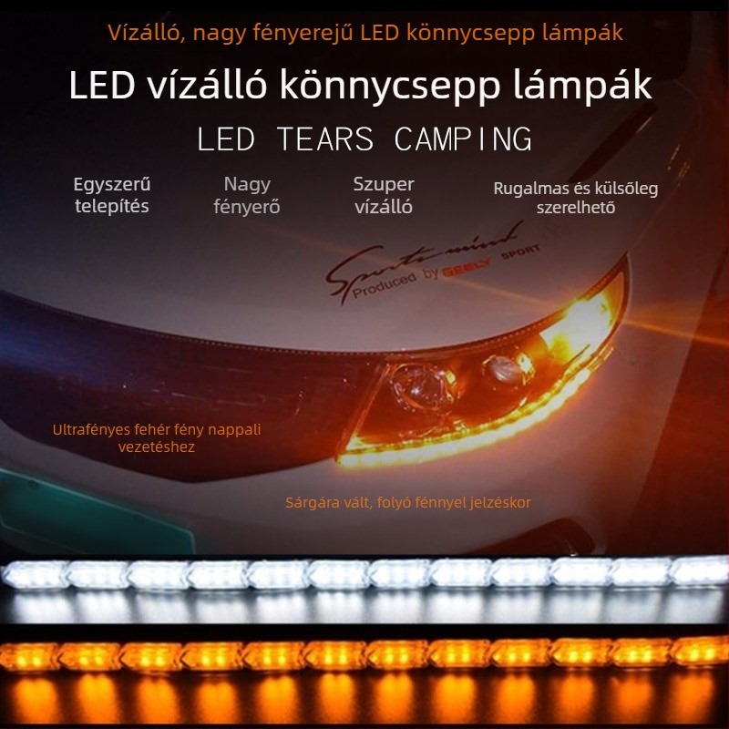 Külső kristály könnyező LED nappali világítás autóhoz, két színű átmenet, index jelzés, dekoratív lámpa, fehértől sárgáig