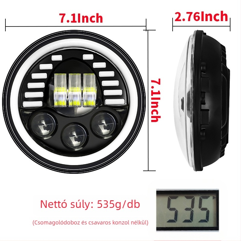 7 hüvelykes kerek Wrangler mosolygós LED fényszóró, alumínium tokozás, 9-36V, IP67, 6000 lm